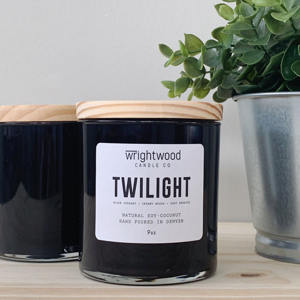 Natural hand poured wood wick soy-coconut wax scented candle.